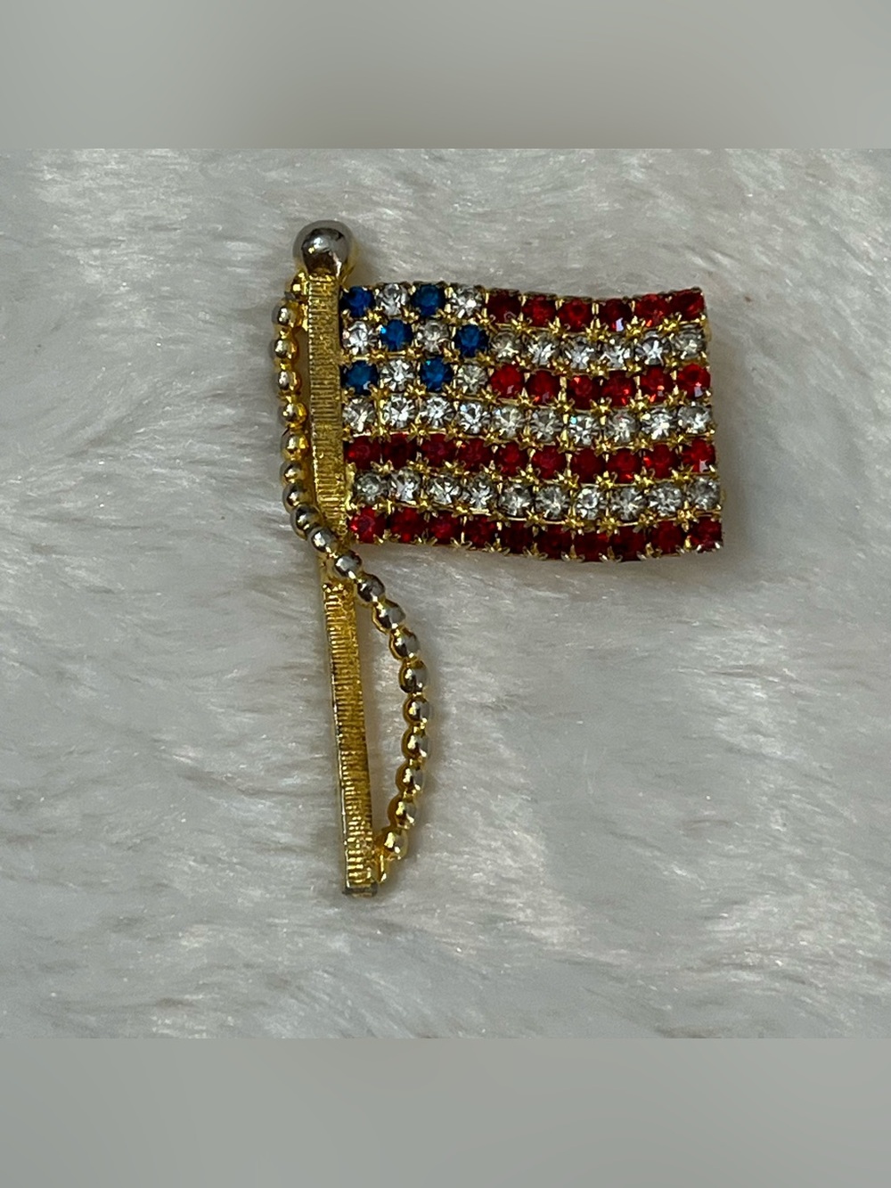 Rhinestone USA American Flag Brooch Pin